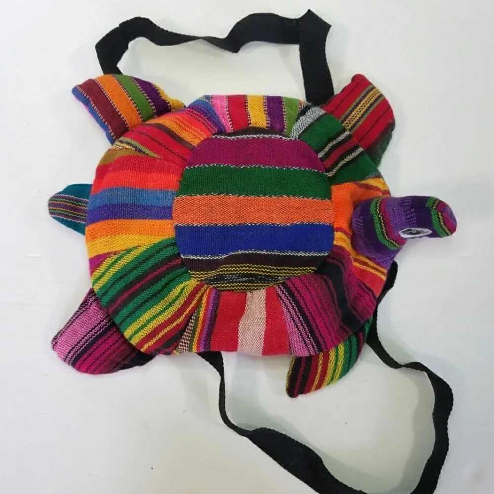 Hand Made Woven Guatemalan Kids Colorful Turtle Backpack Rucksack Mini Bag
